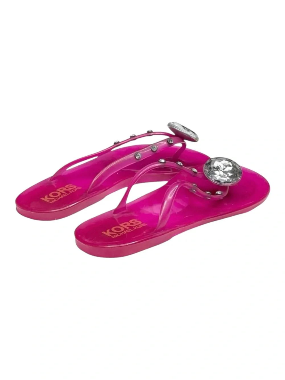 Michael Kors 𖦹 Crystal Jelly Thong Flat Sandal 𖦹 Clear Hot Pink 𖦹 2M Big Girl